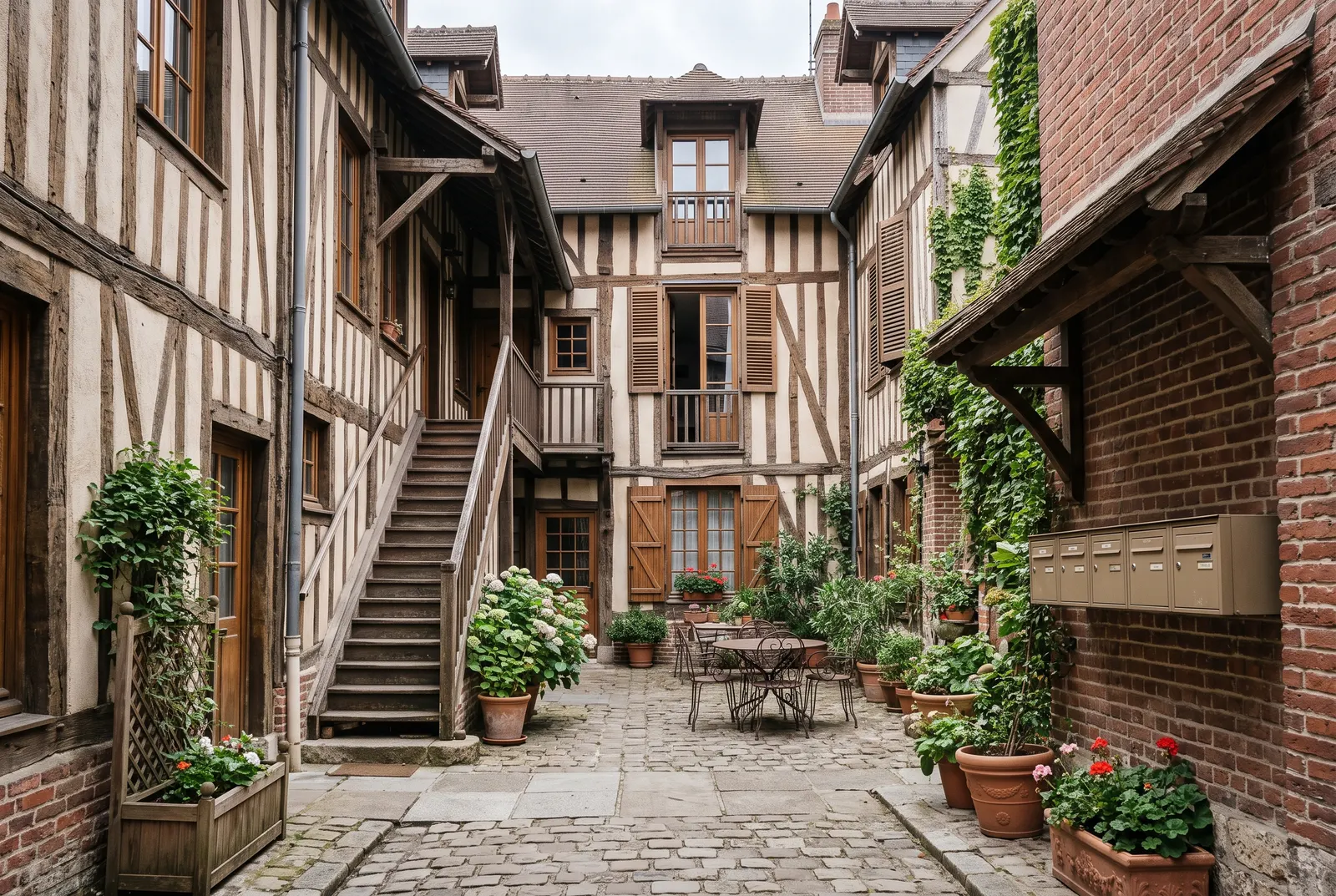Cour intérieure d'un immeuble à Rouen